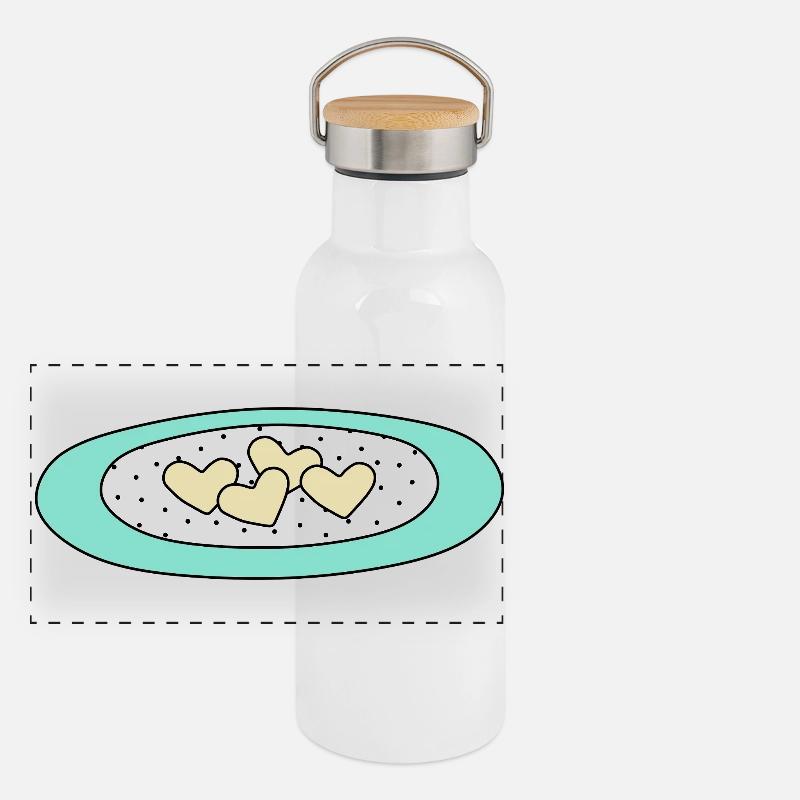 Biscuits cœur sur une assiette à pois Gourde isotherme avec bouchon en bambou