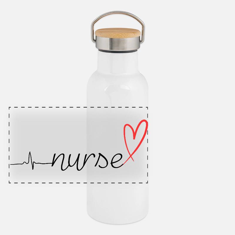 Nurse Heartbeat EKG Stethoscope Script Design Panorama Thermosflasche mit Bambusdeckel