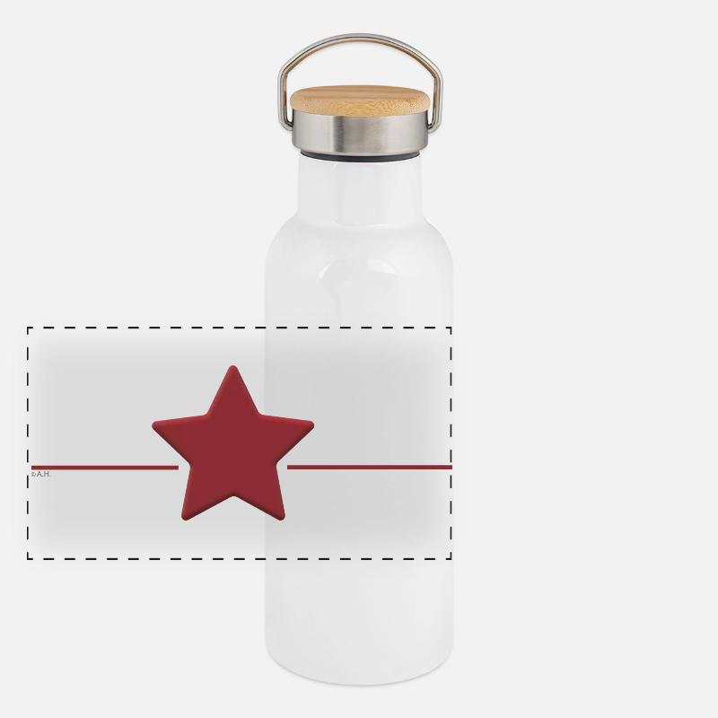 Red Star with Edge Line Panoramic Thermal Bottle with Bamboo Lid