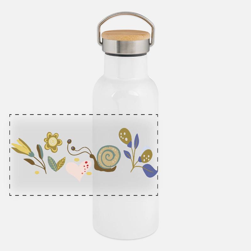 Flowers with Snail Panoramic Thermal Bottle with Bamboo Lid