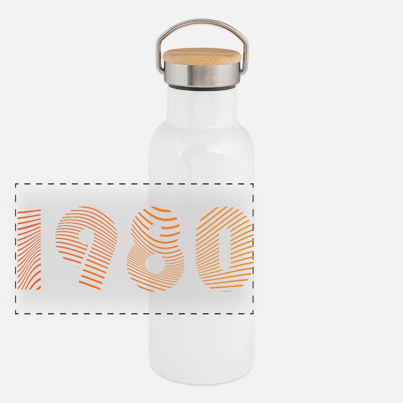 1980s Fingerprint Pattern - Panoramic Thermal Bottle with Bamboo Lid - white