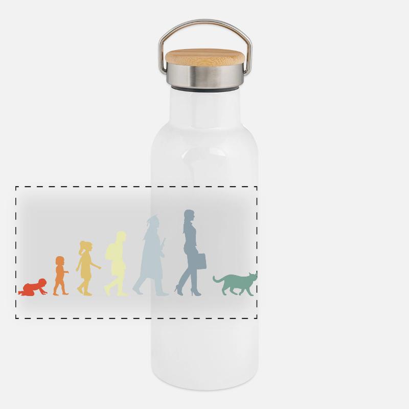 Evolution eines Katzenliebhabers Panorama Thermosflasche mit Bambusdeckel