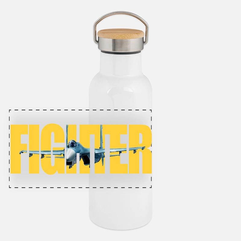 Fighter Su-27 Panorama Thermosflasche mit Bambusdeckel