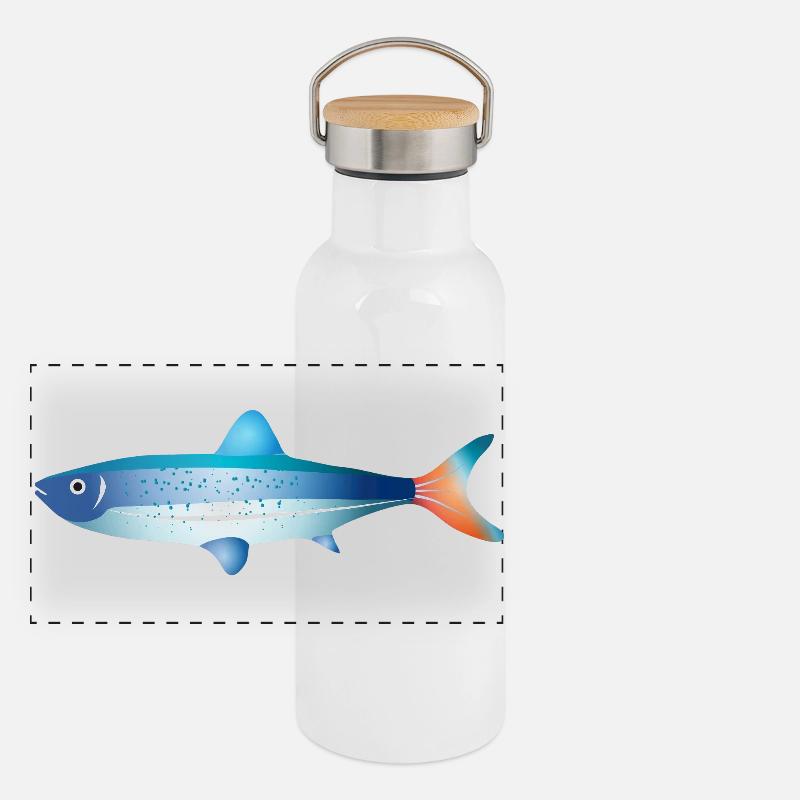 Poisson bleu avec dégradé et points Gourde isotherme avec bouchon en bambou