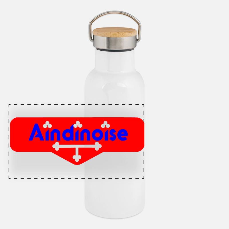 Logo Aindinoise avec Détails du drapeau de l'ain Gourde isotherme avec bouchon en bambou
