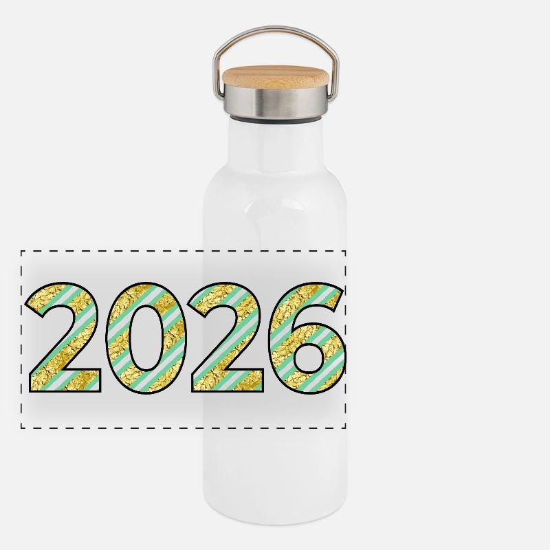 Year 2026 Numbers Pattern Panoramic Thermal Bottle with Bamboo Lid