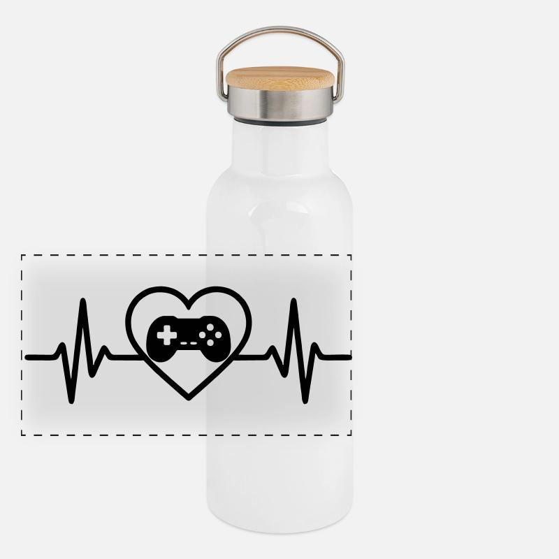 Herz Retrogaming – Vintage Game Console Panoramic Thermal Bottle with Bamboo Lid