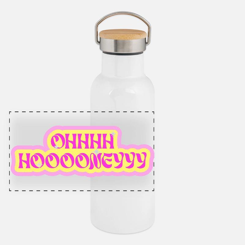 Ohhh hoooneyyy "Oh Honey" Neon Bubble Typography Panoramic Thermal Bottle with Bamboo Lid