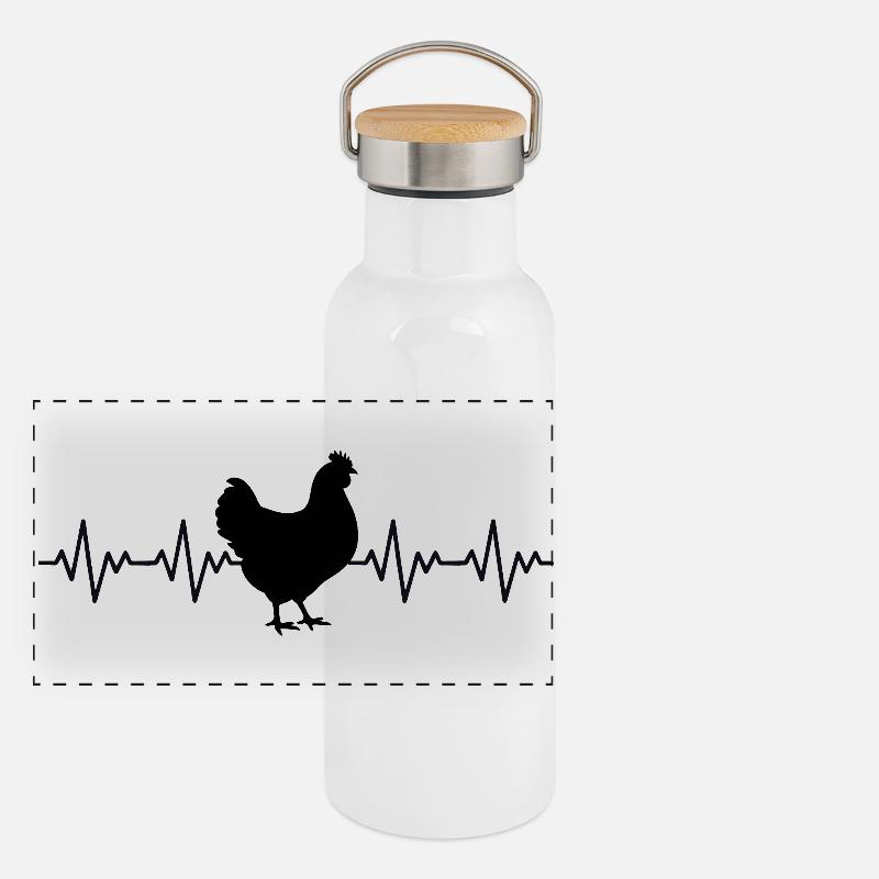 Hahn Gockel Henne EKG Herzschlag Panorama Thermosflasche mit Bambusdeckel