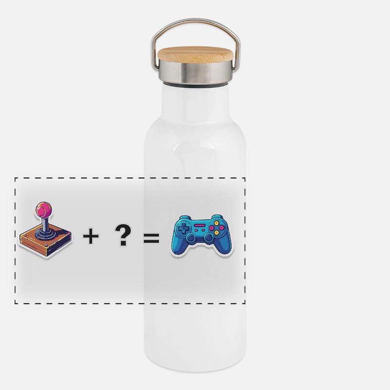 Retro Joystick trifft Gamepad Panorama Thermosflasche mit Bambusdeckel