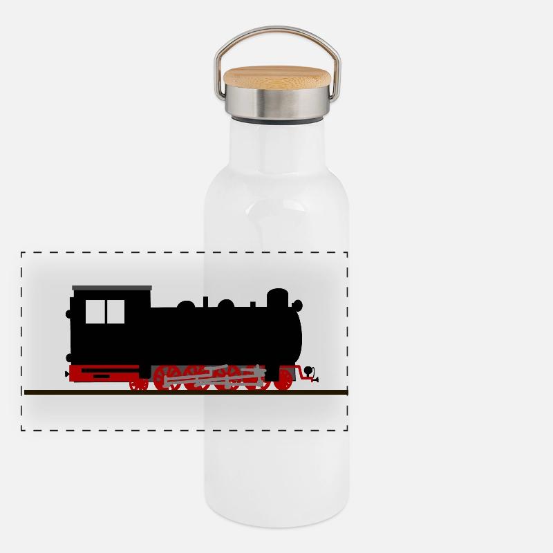 Dampflok Eisenbahn Schmalspurbahn Nostalgie Panorama Thermosflasche mit Bambusdeckel
