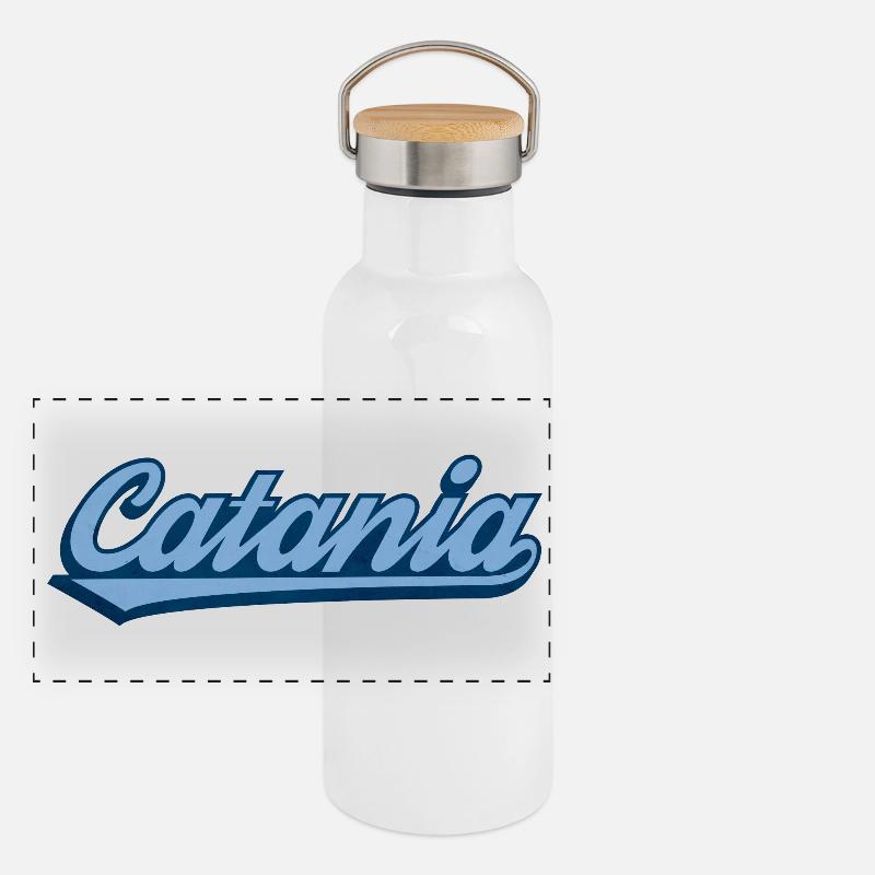 Catania Coastal Retro Lettering Panoramic Thermal Bottle with Bamboo Lid