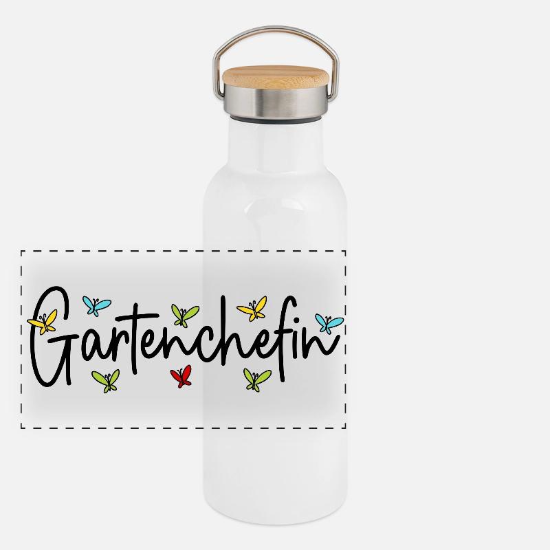 Garten Chefin Gärtnerin Gartenarbeit Gartenchefin Panorama Thermosflasche mit Bambusdeckel