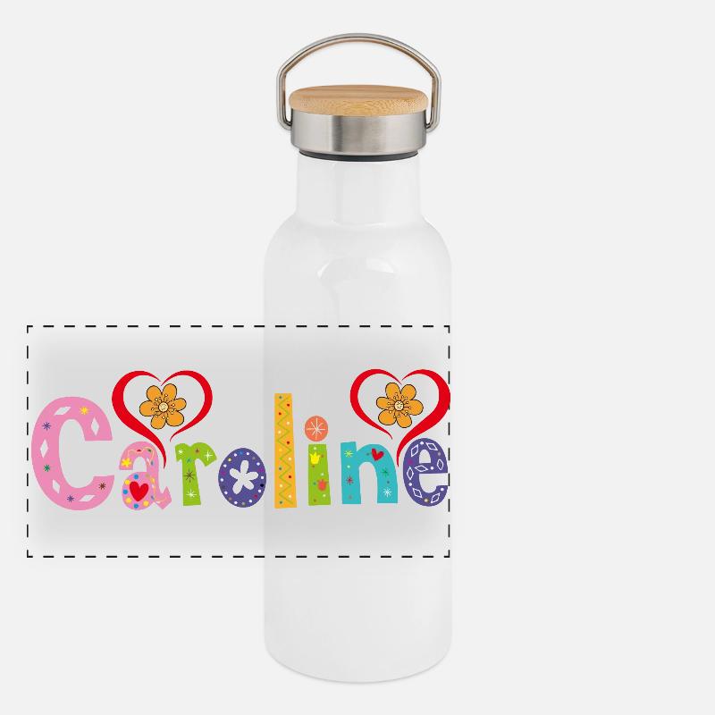 Personalisierter Caroline-Name Panorama Thermosflasche mit Bambusdeckel