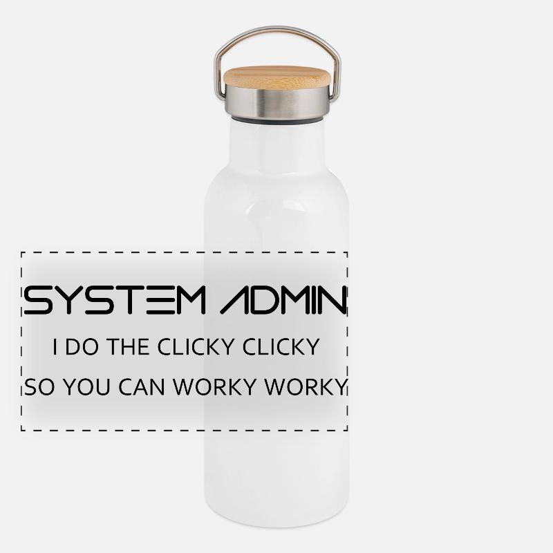 Systemadministratoren machen clicky clicky in schwarz Panorama Thermosflasche mit Bambusdeckel