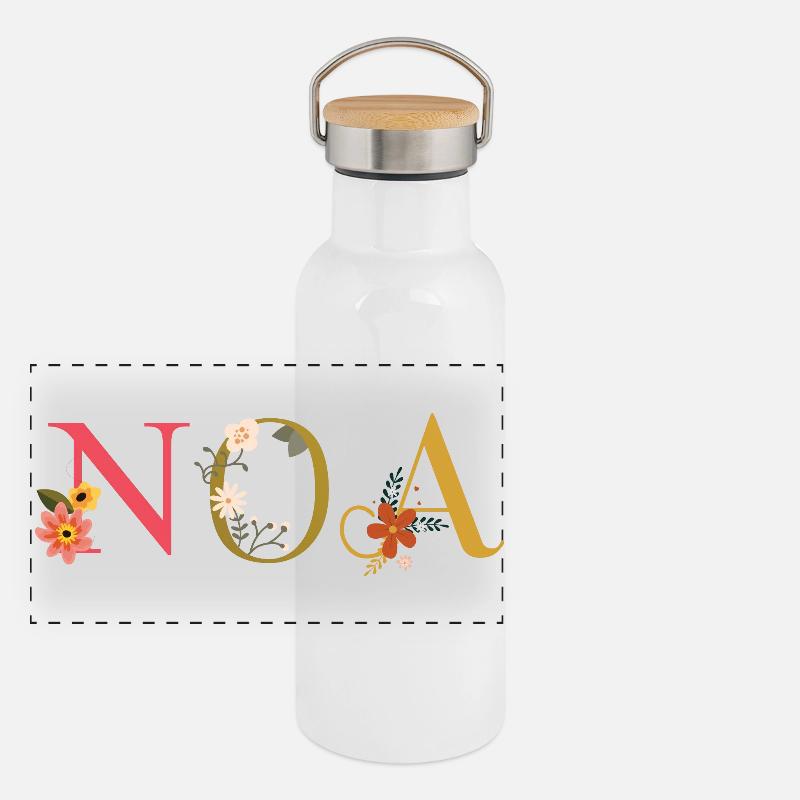 Nom de l’ANO décoré de fleurs Gourde isotherme avec bouchon en bambou