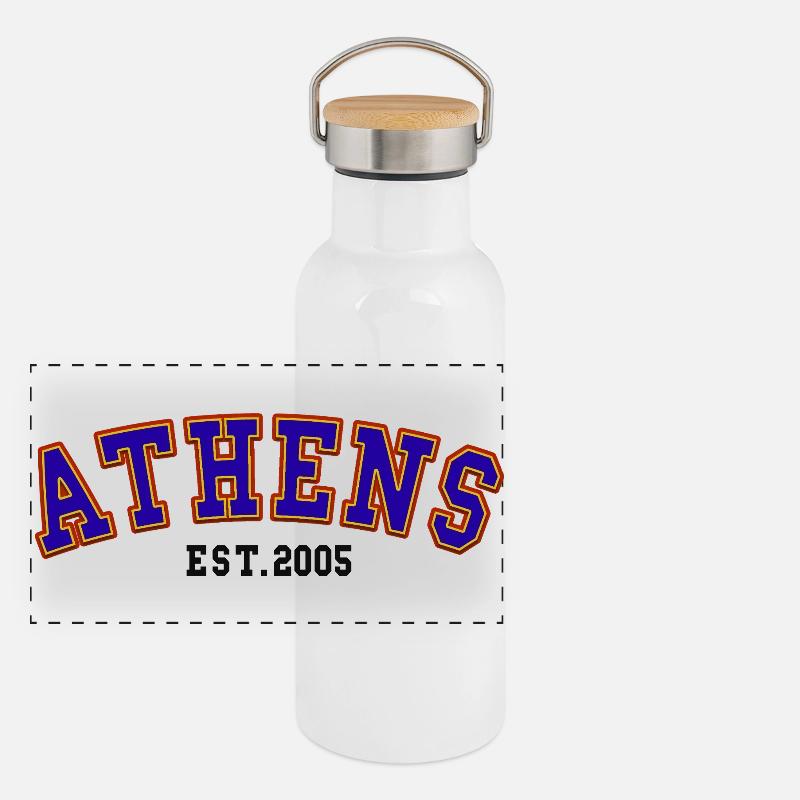 Athènes Est.2005 Gourde isotherme avec bouchon en bambou