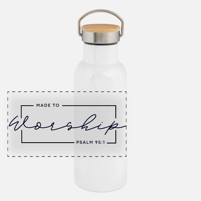 🙏Fait pour adorer - T-shirt chrétien Psaume 95:1 Gourde isotherme avec bouchon en bambou
