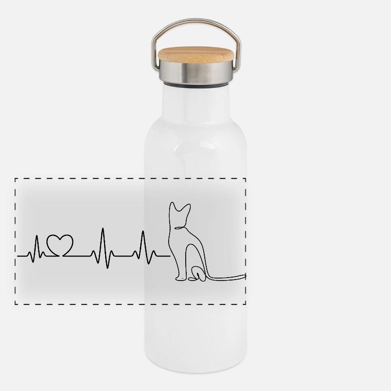 Cat Heartbeat – Conception des dessins au trait Gourde isotherme avec bouchon en bambou
