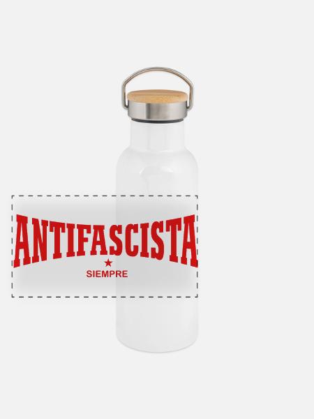 Antifascista Siempre – Antifa für immer - Panorama Thermosflasche mit Bambusdeckel - Weiß - Vorne
