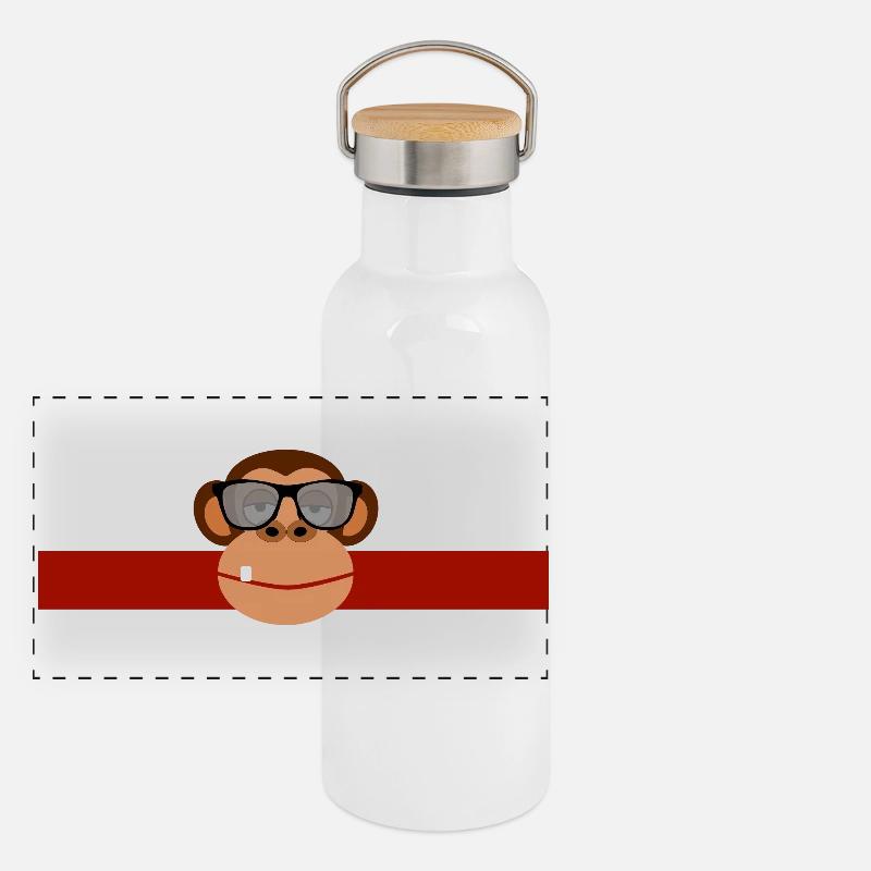 BRILL - AFFE - Panorama Thermosflasche mit Bambusdeckel - Weiß