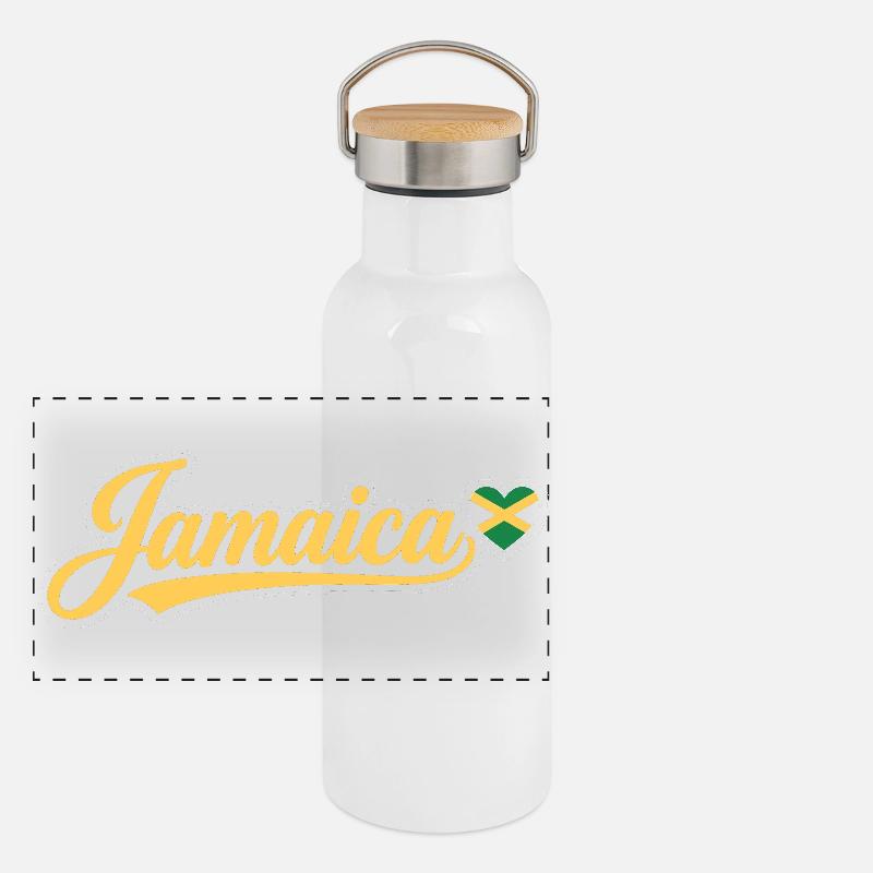 Jamaica Script with Flag Heart Panoramic Thermal Bottle with Bamboo Lid