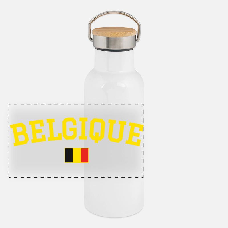 Drapeau belge design jaune Gourde isotherme avec bouchon en bambou