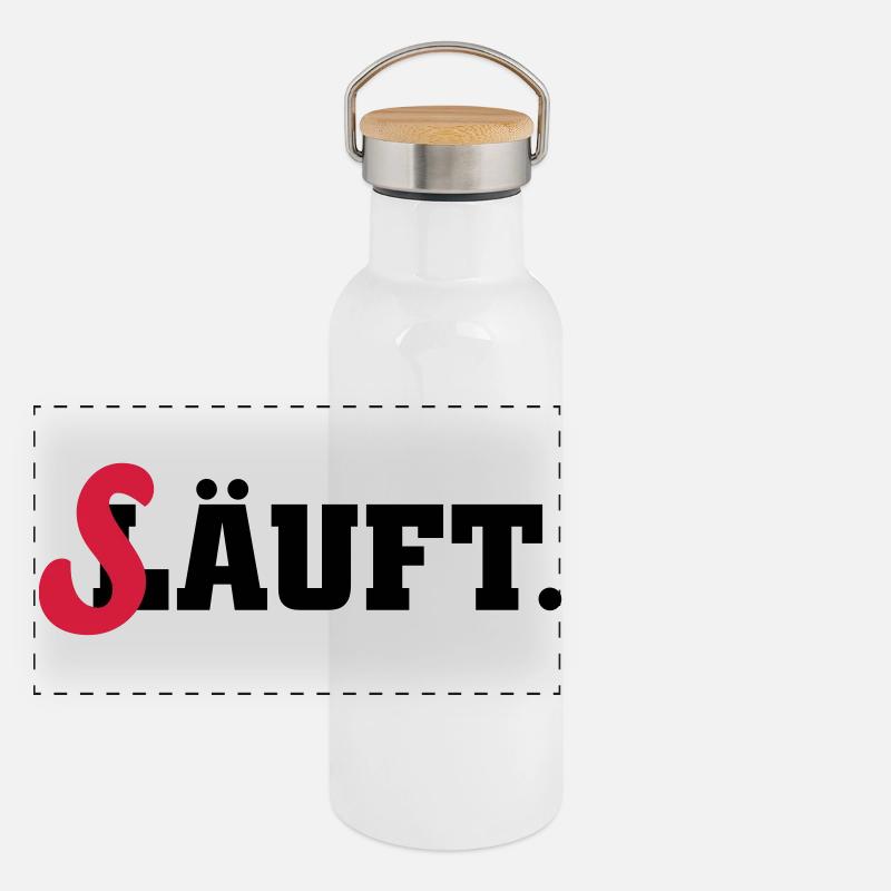 läuft säuft Panorama Thermosflasche mit Bambusdeckel