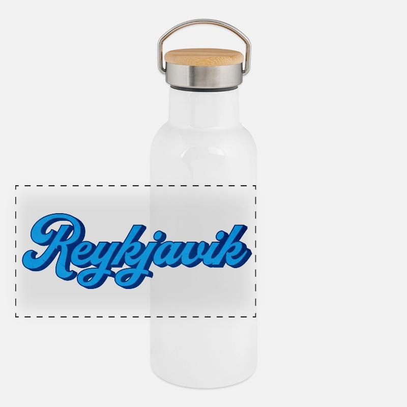Reykjavik Blue Script Logo Gourde isotherme avec bouchon en bambou