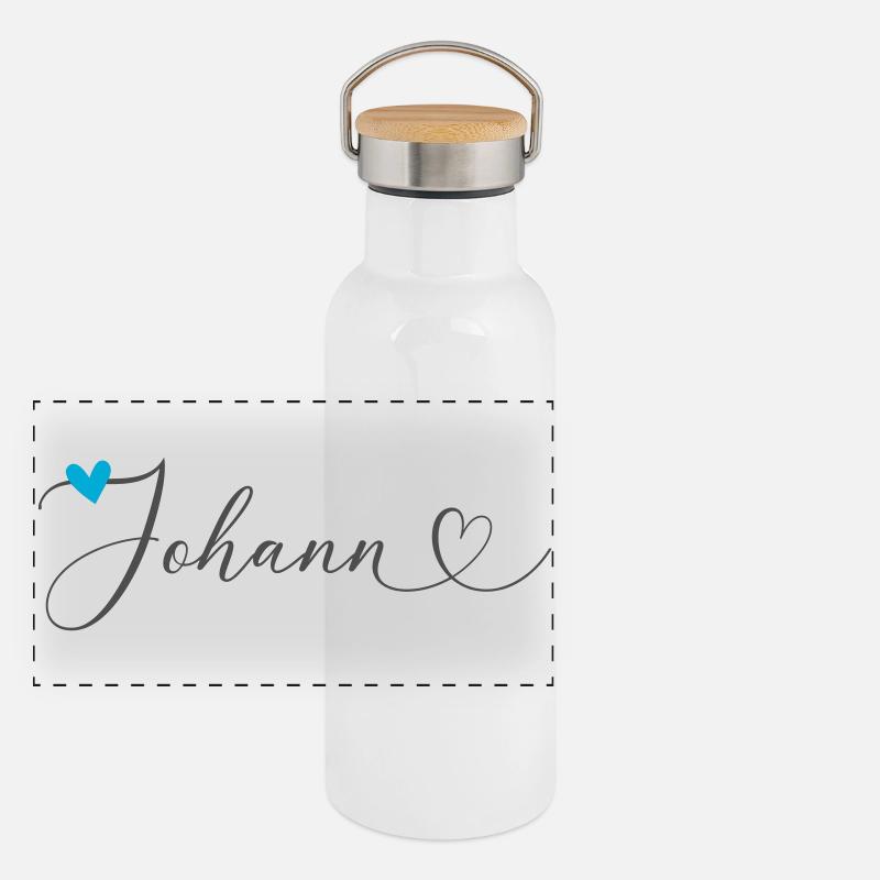 Johann Surname First name Calligraphy Heart Panoramic Thermal Bottle with Bamboo Lid