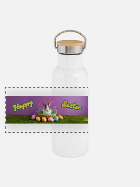 Happy Easter - Panorama Thermosflasche mit Bambusdeckel - Weiß