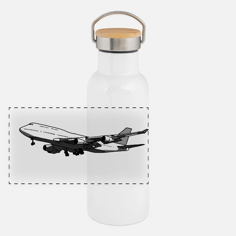 Airplane silhouette with dynamic design Panoramic Thermal Bottle with Bamboo Lid