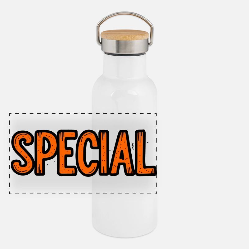 Schild mit Sonderangebot Panorama Thermosflasche mit Bambusdeckel