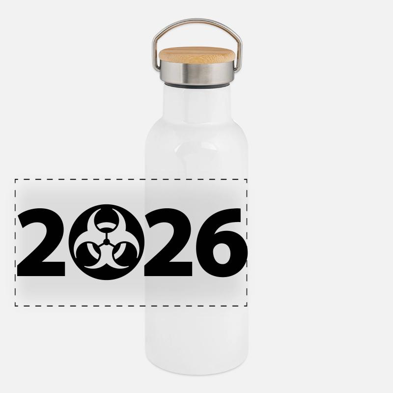 Biohazard 2026, Danger 2026, Spam 2026 Gourde isotherme avec bouchon en bambou