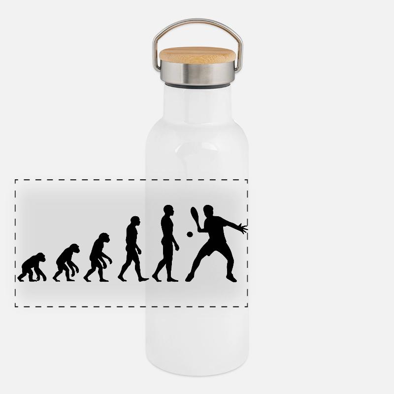 Padel Evolution, Vom Affen zum Padel Ass Panorama Thermosflasche mit Bambusdeckel