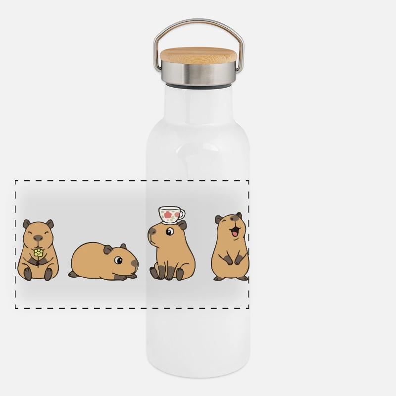 Capybara Tea Time Quartett Panorama Thermosflasche mit Bambusdeckel