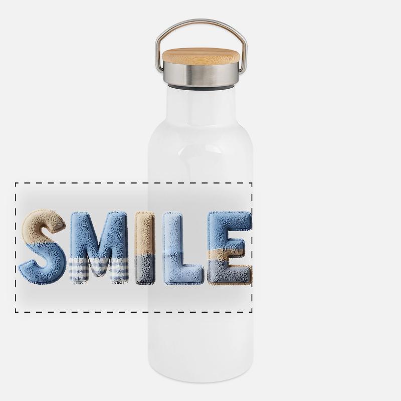 Smile Patchwork Trend Lettering Style Handmade Panoramic Thermal Bottle with Bamboo Lid