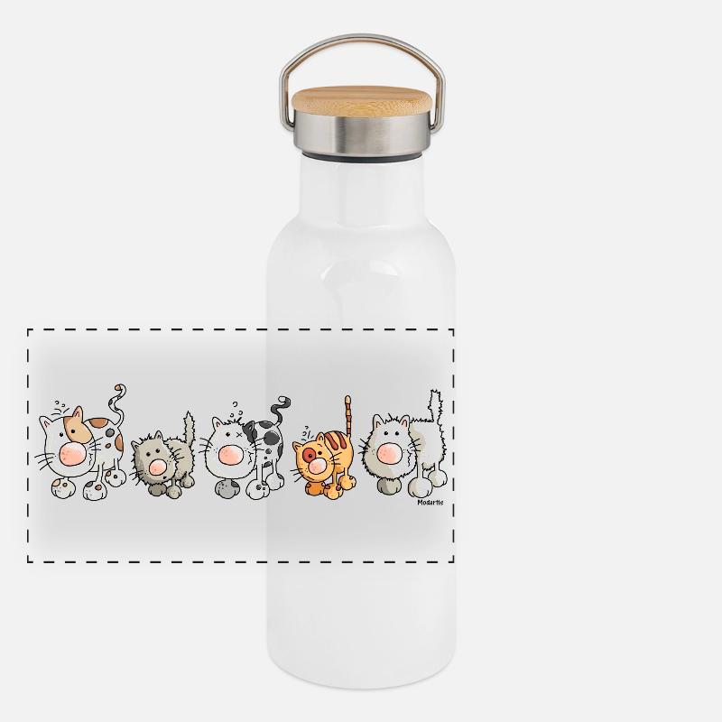 Funny Cats - Katzen Panorama Thermosflasche mit Bambusdeckel