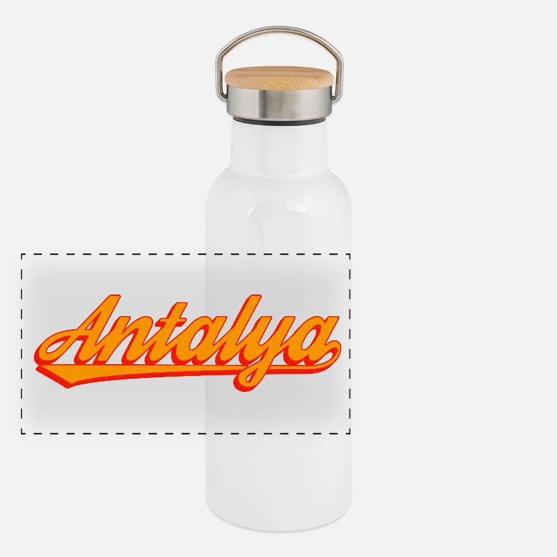 Antalya Sunset Script Panoramic Thermal Bottle with Bamboo Lid