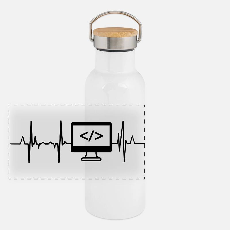 Programmierer Herzschlag Panorama Thermosflasche mit Bambusdeckel