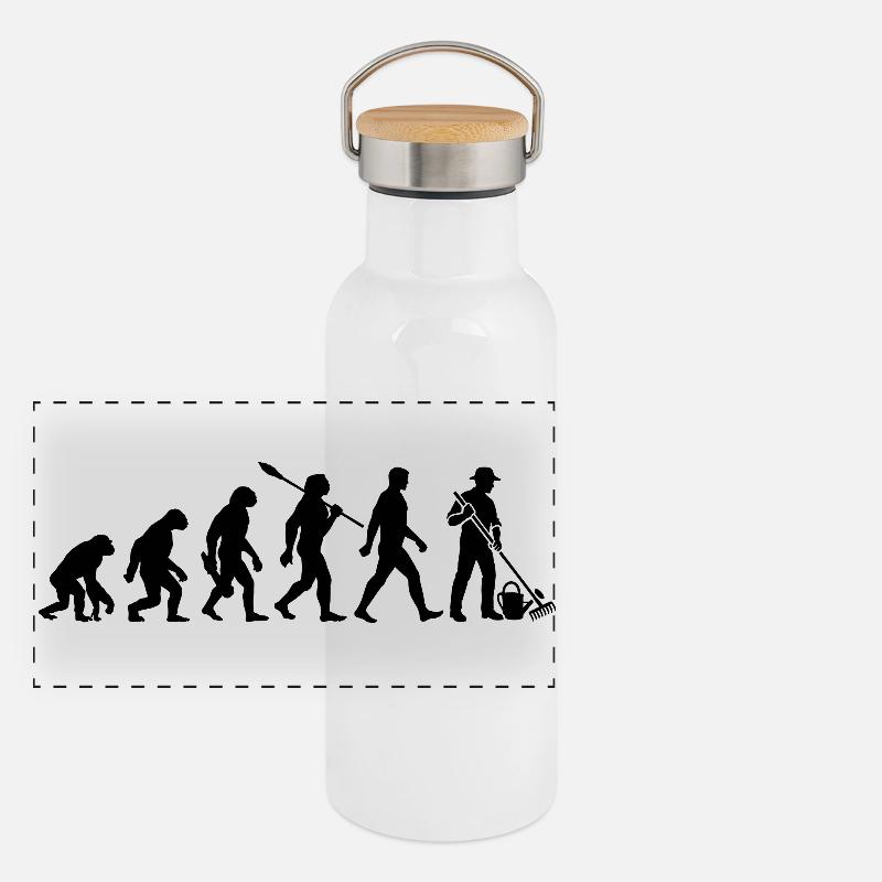 Evolution - Gärtner - Garten - Gartenarbeit Panorama Thermosflasche mit Bambusdeckel