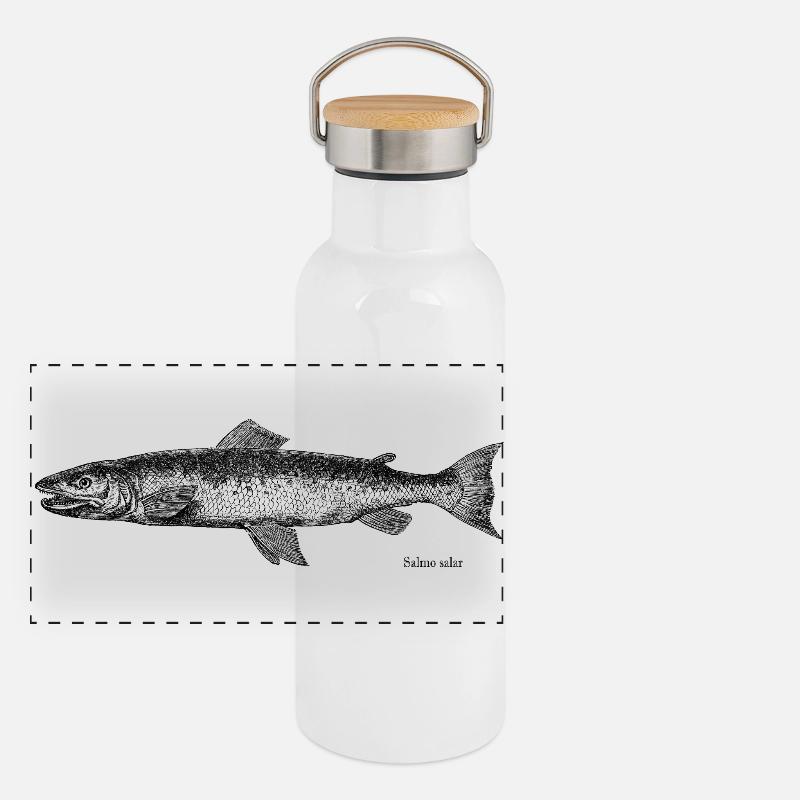 Salmon Engraving Panoramic Thermal Bottle with Bamboo Lid