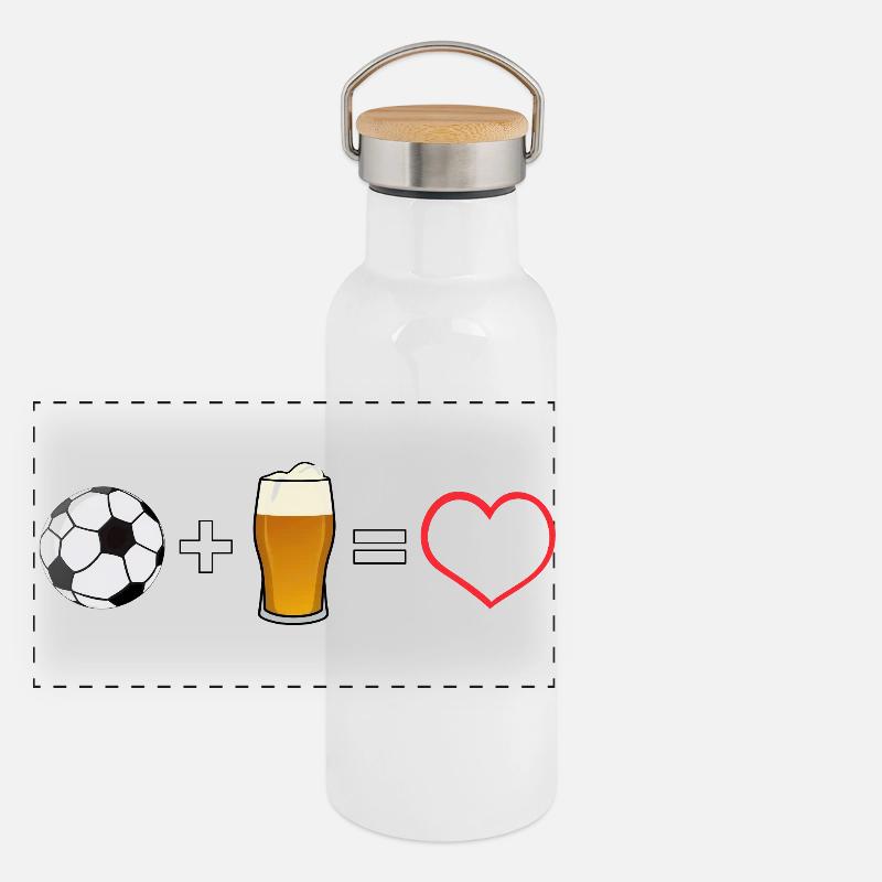 Fußball plus Bier gleich Liebe Panorama Thermosflasche mit Bambusdeckel