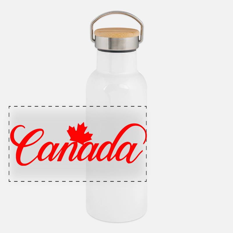 Canada Schriftzug mit Ahornblatt Panorama Thermosflasche mit Bambusdeckel