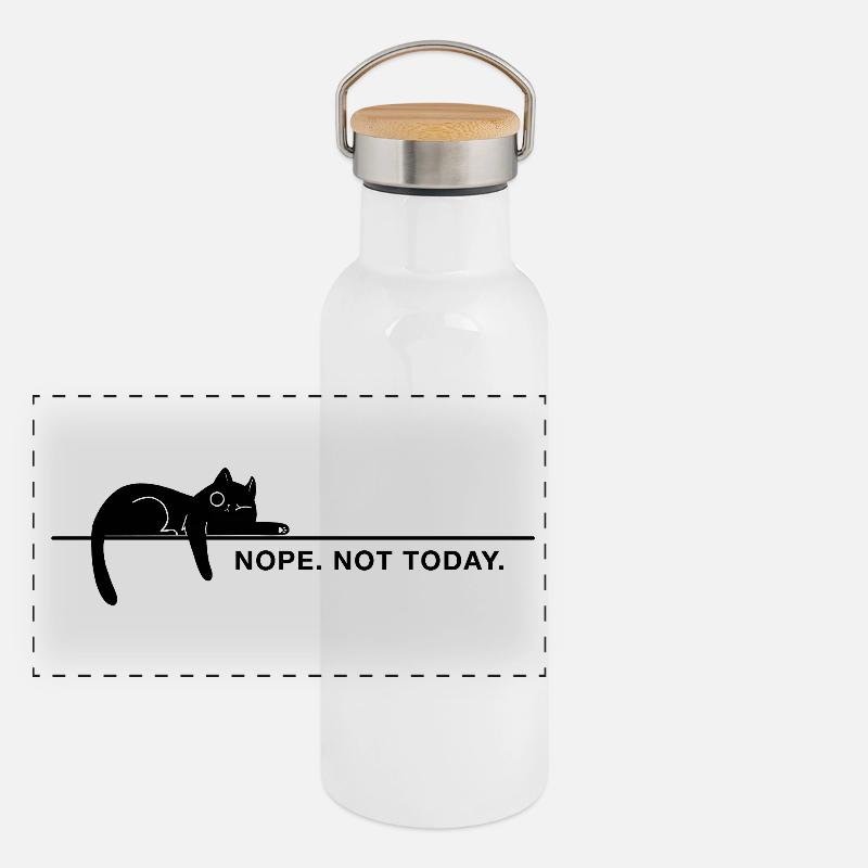 Nope. Not today. – Minimal Katze Statement Panorama Thermosflasche mit Bambusdeckel