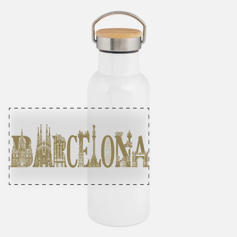 Vacances des Attractions Silhouette de Barcelone Gourde isotherme avec bouchon en bambou