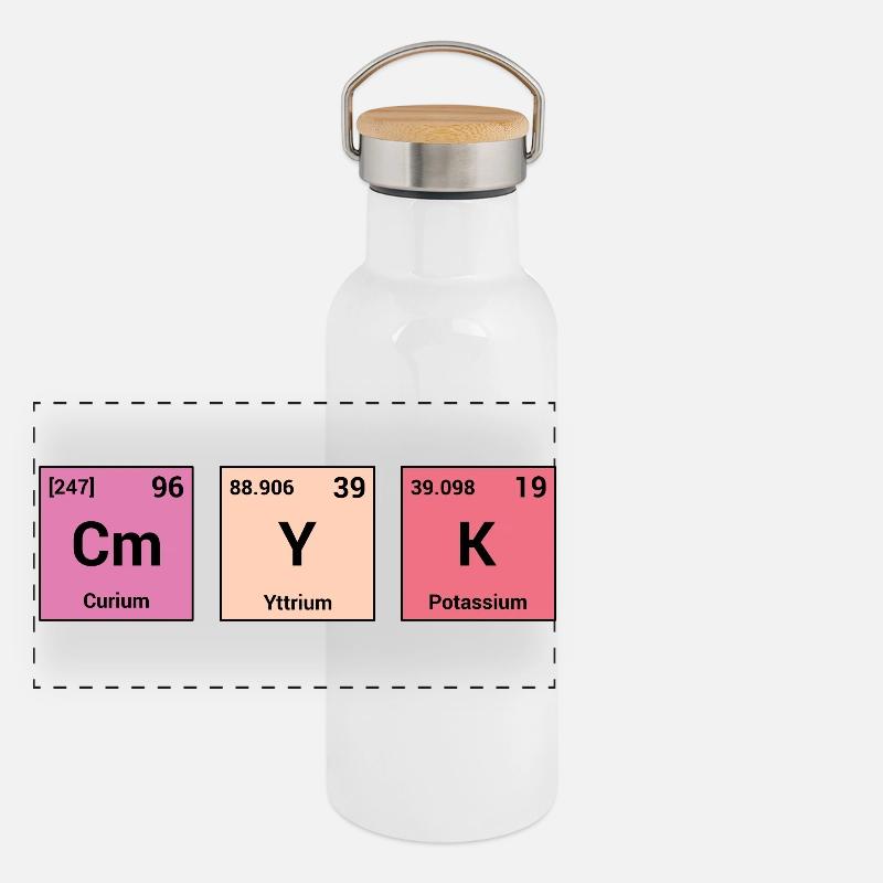 CMYK in periodic elements Panoramic Thermal Bottle with Bamboo Lid