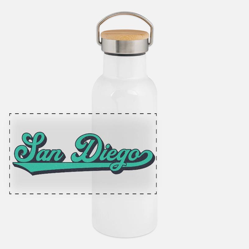 San Diego Script Retro Welle Panorama Thermosflasche mit Bambusdeckel