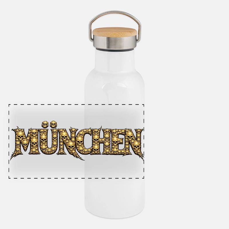 München Gothic Schädel-Logo Panorama Thermosflasche mit Bambusdeckel