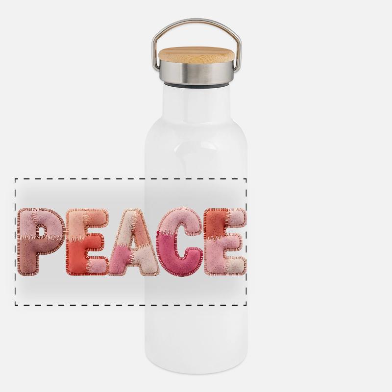 Peace Patchwork Design Shirt for Hippies Panorama Thermosflasche mit Bambusdeckel